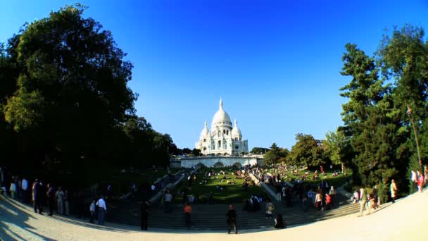 Ширококутний подання Basilique du Базиліка Сакре-Кер — стокове відео