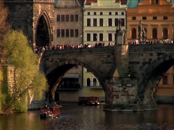 Bridge over river in Prague — Stock Video