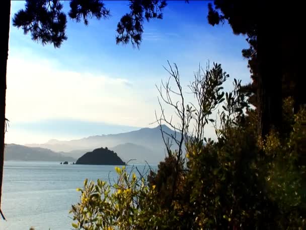 Vue sur les îles océaniques et les collines du littoral de San Francisco — Video