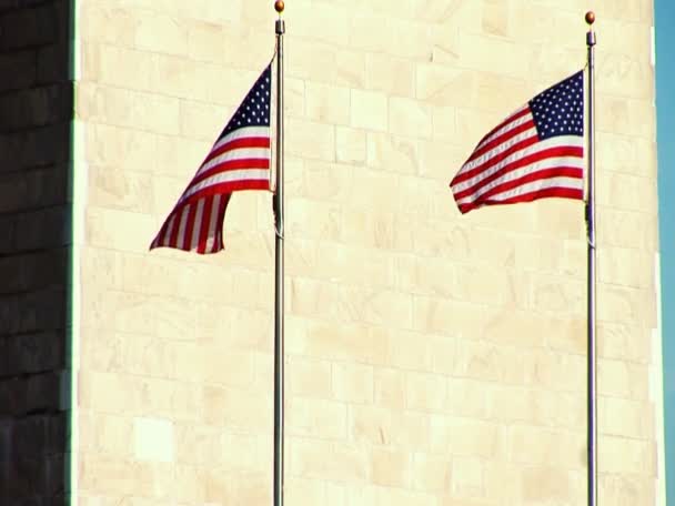 Blick auf Washingtoner Denkmal und Flaggen — Stockvideo