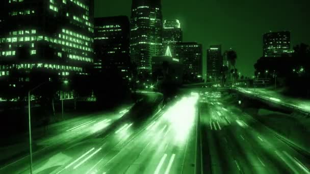 在洛杉矶市中心的夜交通 timelapse — 图库视频影像