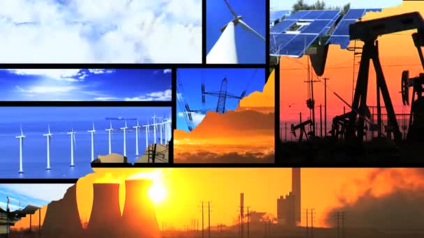 Montage of moving images of choice between fossil fuel & renewable energy — Stock Video