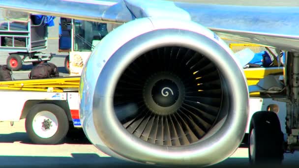 Комерційний реактивний авіалайнер розвантажує пасажирський багаж — стокове відео