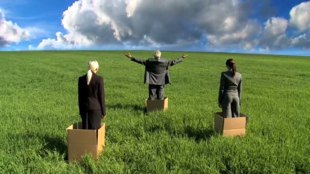 Time-lapse clouds over business in city clothes experiencing the economic climate — Stock Video