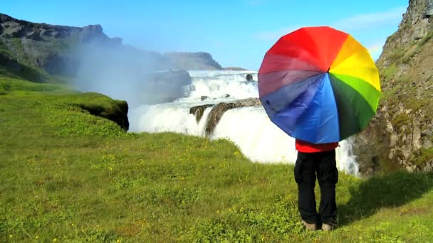 Concept shot de quelqu'un se protégeant des conditions changeantes actuelles — Video