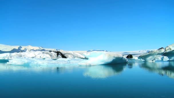 Glaciala isberg långsamt smälter in i en sjö genom globala uppvärmningen — Stockvideo