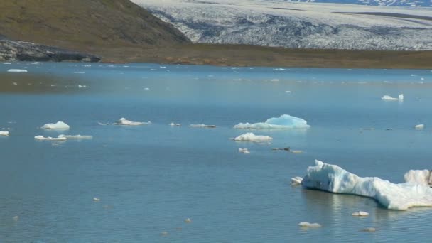 Glaciar Jokulsarlon que se derrite lentamente en el lago a través del calentamiento global — Vídeos de Stock