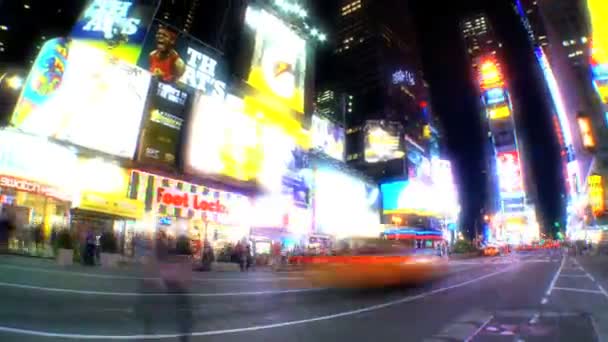 Times Square, New York City, USA time-lapse at night with fish-eye — Stock Video