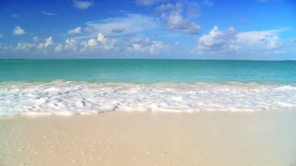 Aqua grönt vatten tvätta över fantastiska vita sandstranden i avskilda tropiska läge — Stockvideo