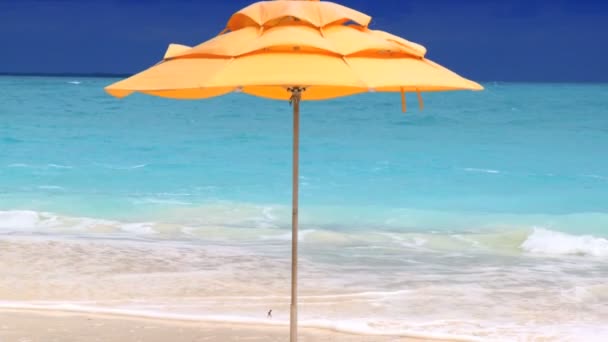 Parasol soleil sur plage de sable blanc & mer bleue aqua — Video