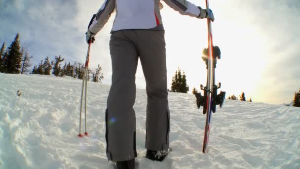 Взимку на лижах успіху — стокове відео