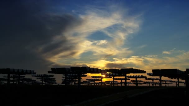 Time-lapse Clouds & Sunrise at Solar Plant — Stock Video