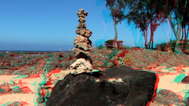 Tranquil Rock Garden in Stereoscopic 3D — Stock Video