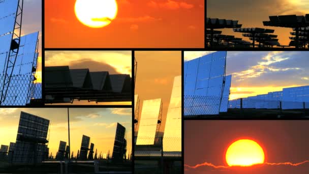 Montaje de energía solar y puesta del sol — Vídeo de stock