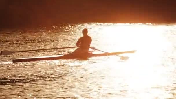 Einsamer Ruderer auf dem Fluss — Stockvideo