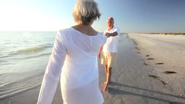 Seniors Romantic Beach Dancing — Stock Video