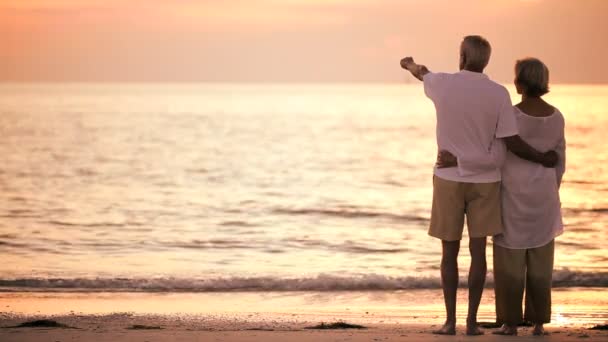 Zufriedenes Seniorenpaar bei Sonnenuntergang — Stockvideo