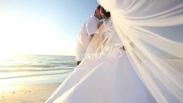 ビーチでの結婚式のカップル — ストック動画