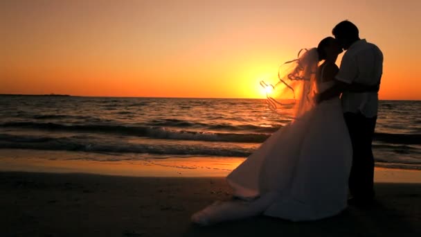 Atardecer boda beso — Vídeo de stock