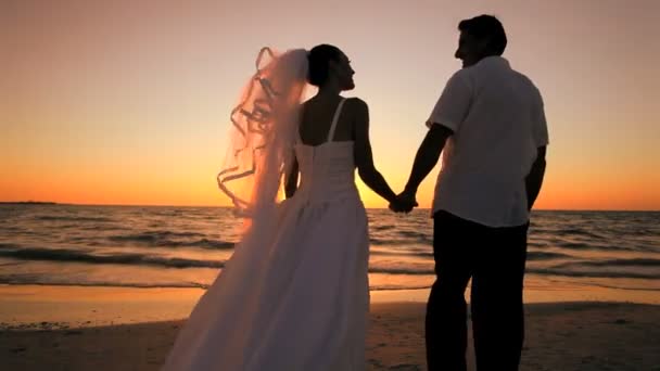 Casamento na praia ao pôr do sol — Vídeo de Stock