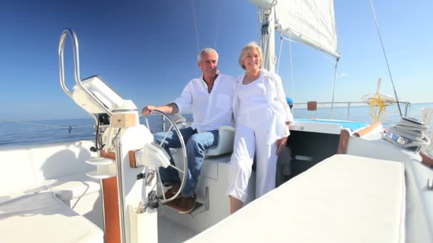 Seniors Sailing Their Luxury Yacht — Stock Video