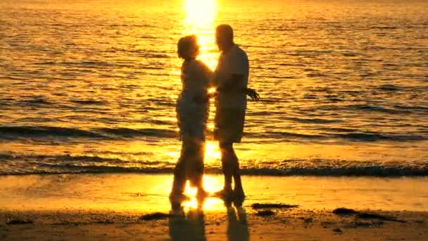 Kärleksfull högre par vid solnedgången — Stockvideo