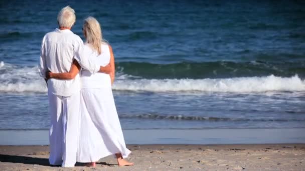 Ouder koppel genieten van tijd op het strand — Stockvideo