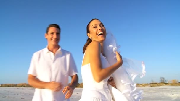 Свадебная пара на пляже — стоковое видео