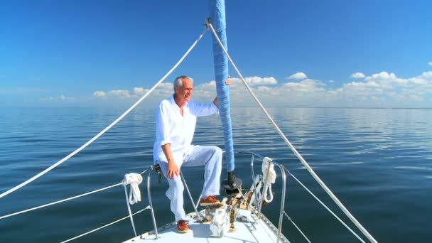 Retired Male Aboard Luxury Yacht — Stock Video