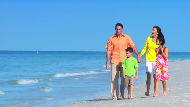 Famille en santé Marcher sur la plage — Video