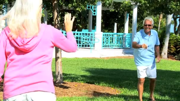 Ältere Paare spielen Spiel im Park — Stockvideo