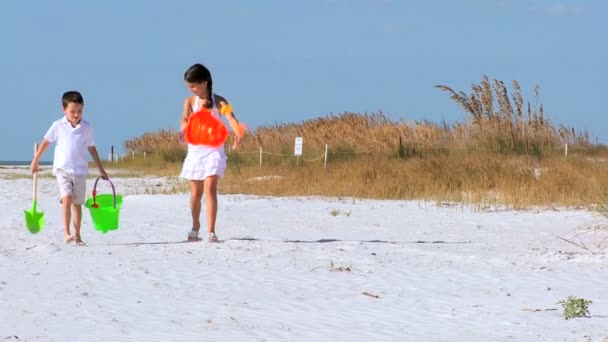 Divertimento infantil na praia — Vídeo de Stock