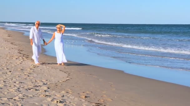 Senioren vrije tijd plezier op het strand — Stockvideo