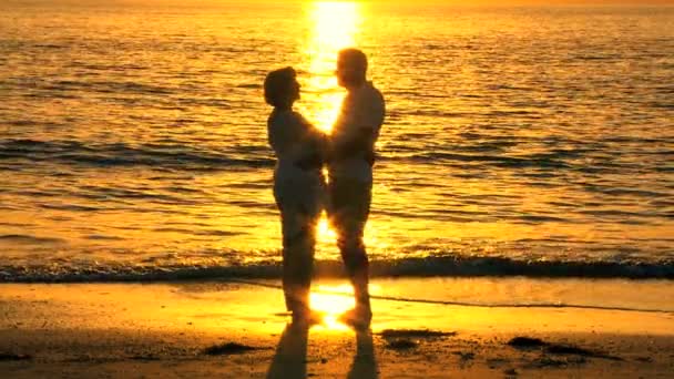 日没で年配のカップルを愛する — ストック動画