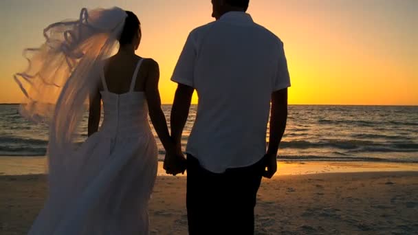 Strandhochzeit bei Sonnenuntergang — Stockvideo