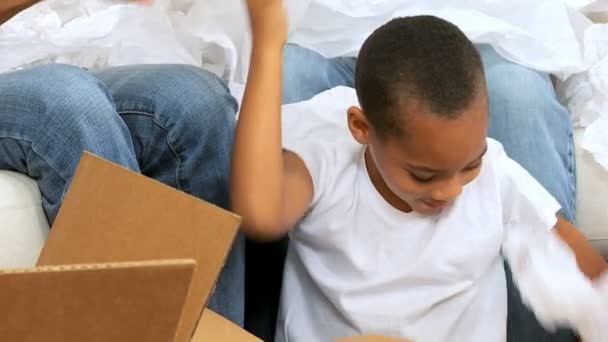 Young African-American Boy with Parents — Stock Video