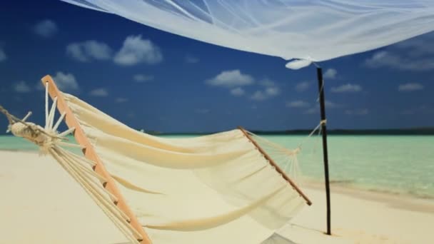 Swaying Hammock Over Paradise Beach — Stock Video