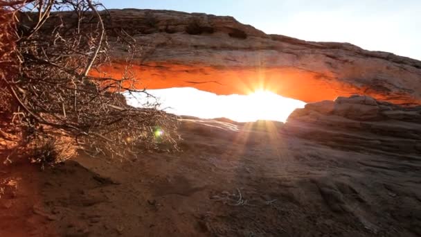 El resplandor del amanecer a través de Mesa Arch — Vídeo de stock