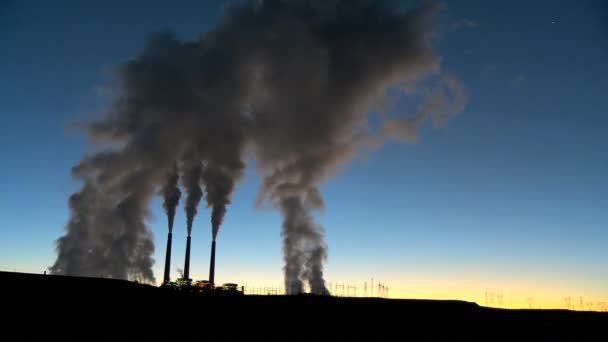 Power Station Chimneys in Silhouette — Stock Video