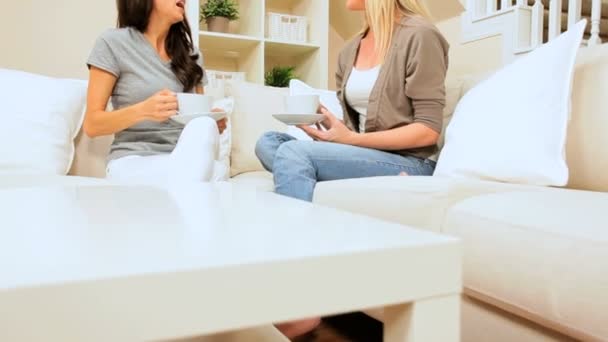 Two Females Enjoying Coffee at Home — Stock Video