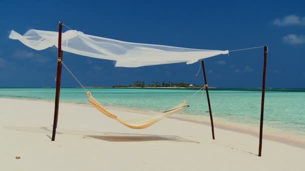 Hamaca balanceándose sobre la playa tropical — Vídeo de stock