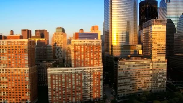 Vista aérea del Distrito Financiero de Manhattan en Sunset, NY, EE.UU. — Vídeos de Stock