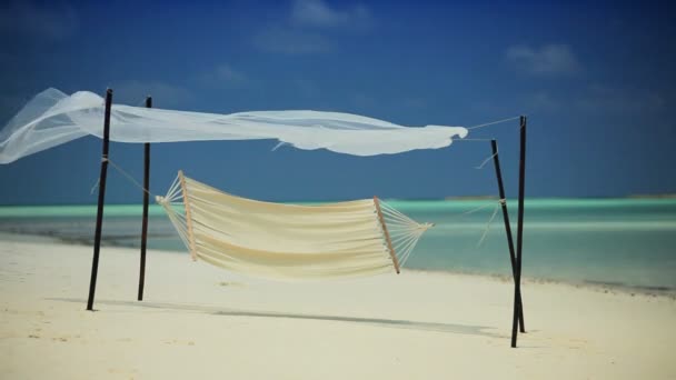 Weißer Sand & Hängematte auf versteckter Insel — Stockvideo