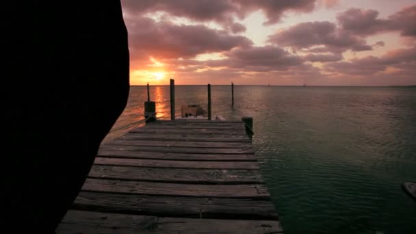 Casal jovem em roupas de noite no pôr do sol do oceano — Vídeo de Stock