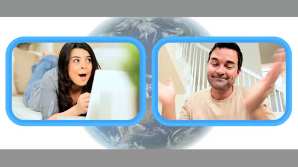 Молодая кавказская пара с помощью Live Video Webchat — стоковое видео