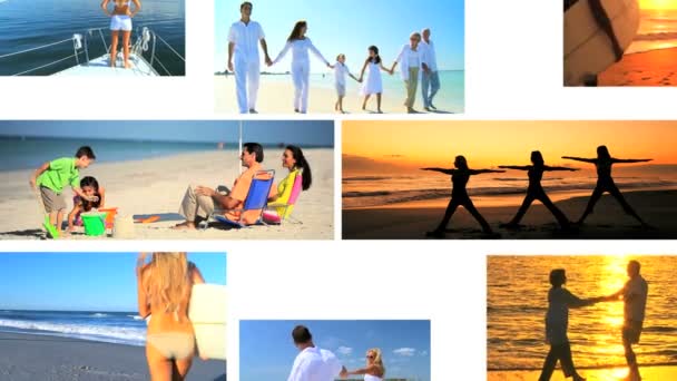 Montagem de atividades de estilo de vida na praia — Vídeo de Stock