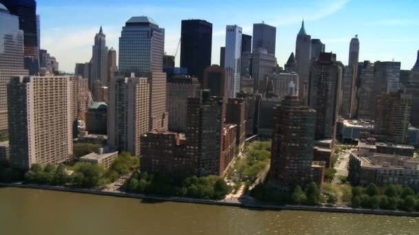 Luchtfoto van het helikopter skyline van downtown manhattan, ny, Verenigde Staten — Stockvideo