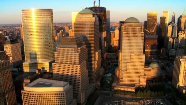 Vista aérea del Distrito Financiero de Manhattan en Sunset, NY, EE.UU. — Vídeos de Stock