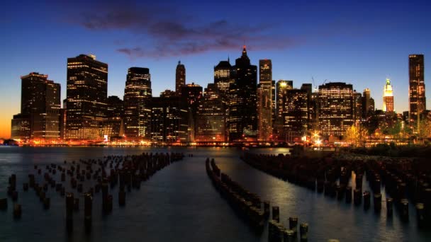 Tijd lapse zonsondergang van manhattan financiële district, ny, Verenigde Staten — Stockvideo