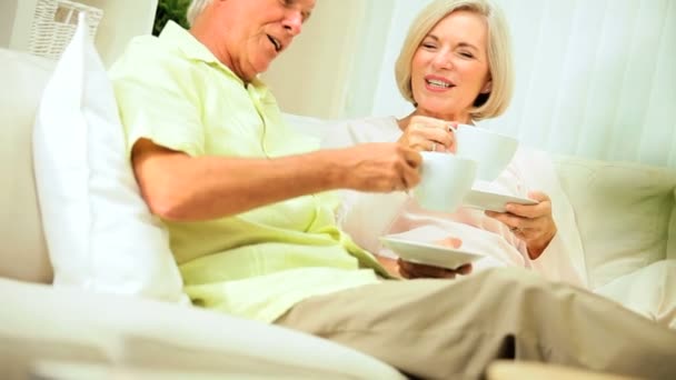 Seniorenpaar genießt den Ruhestand entspannt zu Hause — Stockvideo